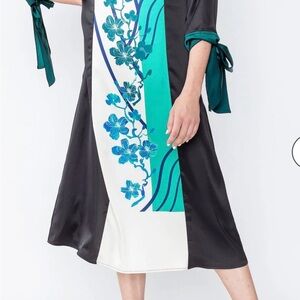 IC COLLECTION Black and Teal Floral Midi Dress